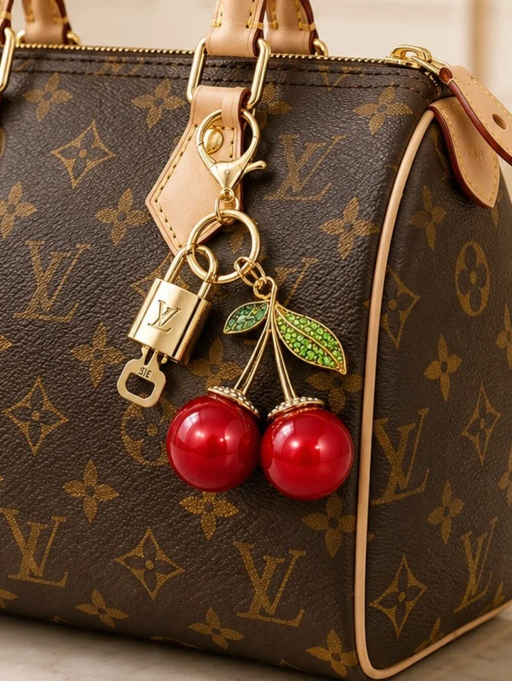 Authentic LV Gold Padlock 🔒 Keychain Cherry Charm for Louis Vuitton Bags
